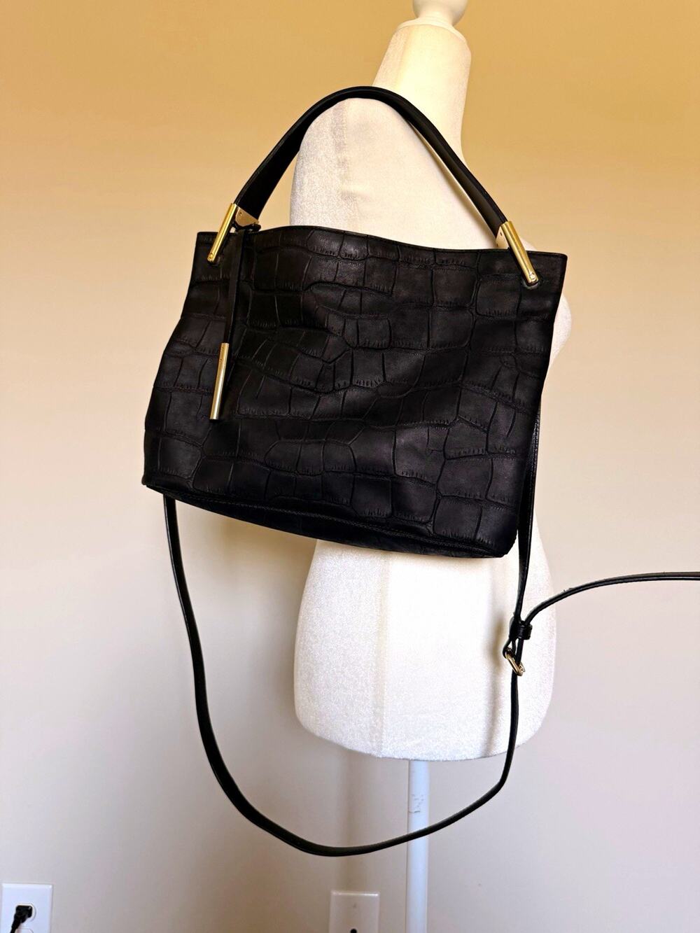 Kate Spade New York Black Medium Satchel Croc Embossed Crossbody Gold Hardware